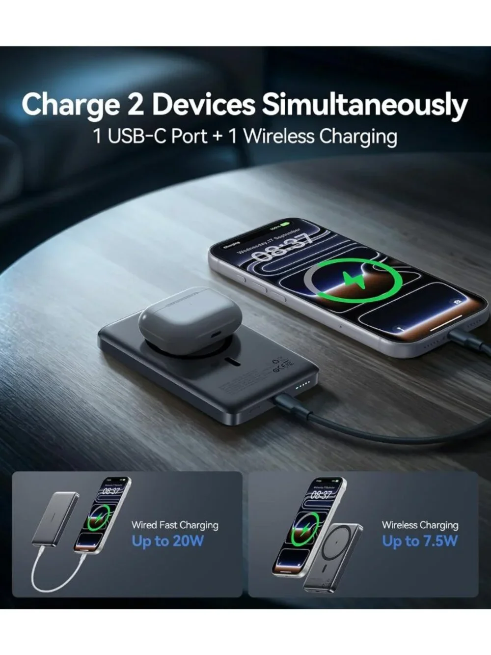 Ultra-Slim 10,000mAh Magnetic Power Bank | Fast Charging, Wireless Battery Pack
